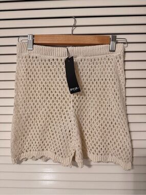 Nasty Gal Cream Open-Knit Crochet Athletic Shorts